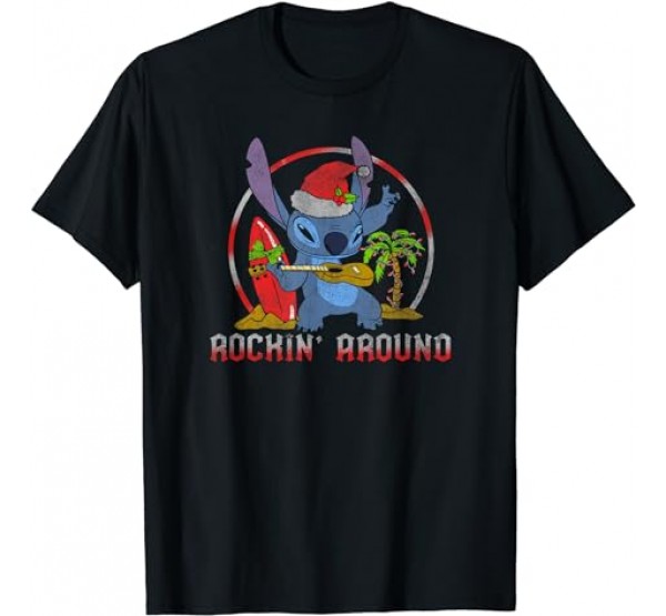 Disney Lilo Stitch Christmas Rockin Around Music T-Shirt Disney Lilo Stitch Christmas Rockin Around Music T-Shirt